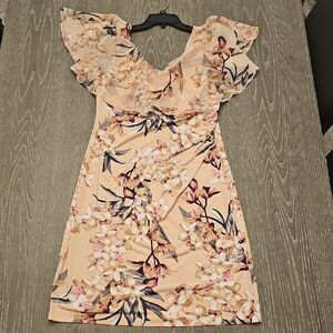 Connected Apparel Cream Floral Mini Dress